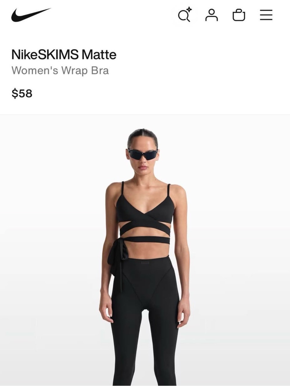 SKIMS NIKE NWT Black Matte Wrap Bralette with Side Tie